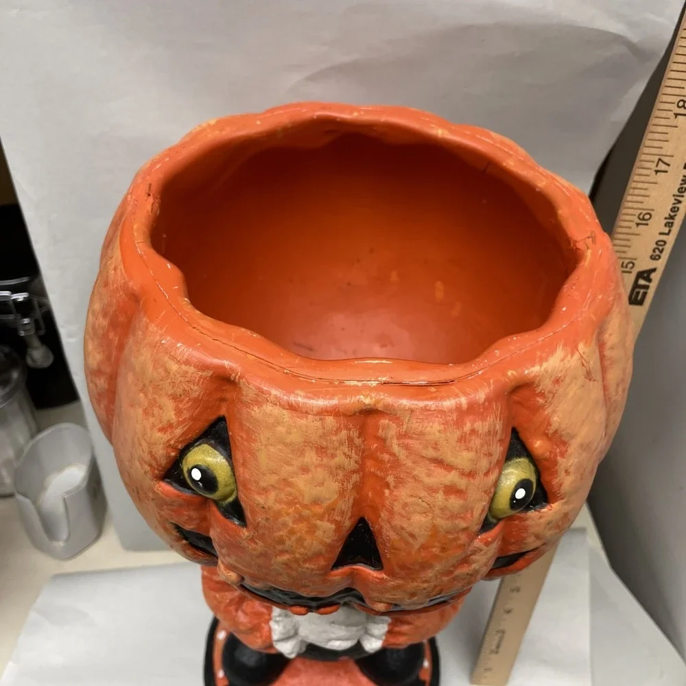Primitive Halloween PUMPKIN Head CANDY CORN Dish Figurine 17